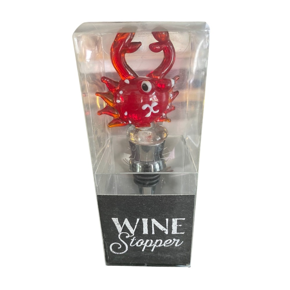 Nantucket Distributing Red Glass Crab Wine Stopper Coastal Nautical Barware